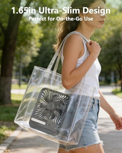 BIVBTP 7-Inch Portable Travel Fan, Cruise Ship Approved, 28H 8000mAh Ultra-Thin Quiet Rechargeable Battery Operated Desk Fan with Timer & LED Display for Bedroom, Office, Camping - Thumbnail 6