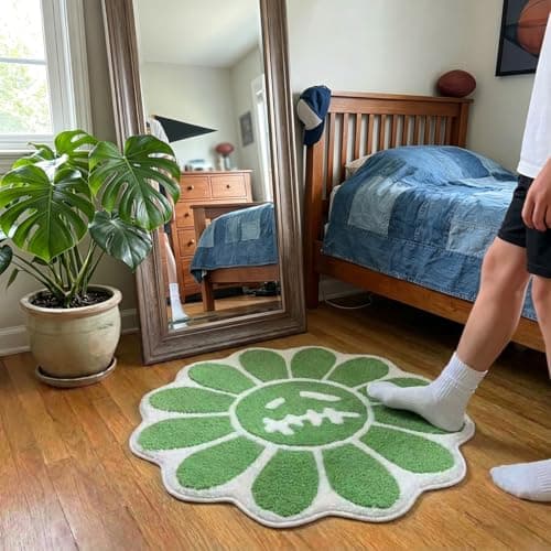 Shovagy Trippy Happy Face Rug Easter Bathroom Rugs Spring St. Patrick’s Day Decor Carpet Tufted Quick Dry Non Slip Bath Mats Water Absorbent 3.3FT Sage Green Bathroom Rugs - Thumbnail 6