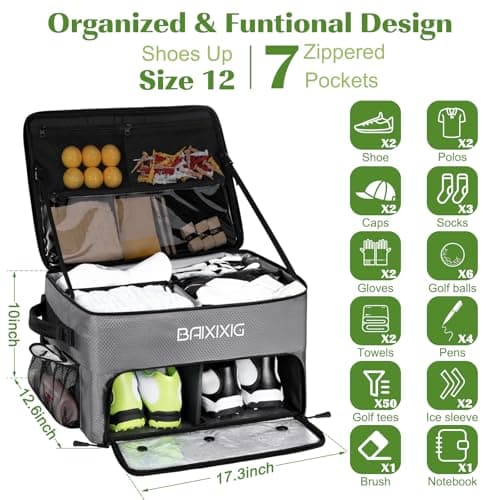BAIXIXIG Golf Trunk Organizer, 2-Layer Storage with Shoe Pocket, Storage for Golf Accessories, Gifts for Golfers, Gray - Thumbnail 5