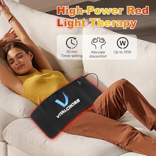 VITALCROSS Red Light Therapy Pad for Body, 24"x12" 660nm & 850nm Near-Infrared Device for Home Use with Timer, 3 Modes & 5 Brightness Levels for Back, Waist, Shoulder & Joints Alleviate Discomfort 35W - Thumbnail 3