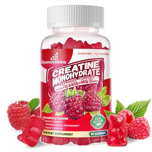 Creatine Monohydrate Gummies Complex 6400mg for Men & Women -Advanced Formula W/L-Taurine + Vitamin B12, Sugar Free Chewable Supplement,90 Raspberry Gummies - Image 1