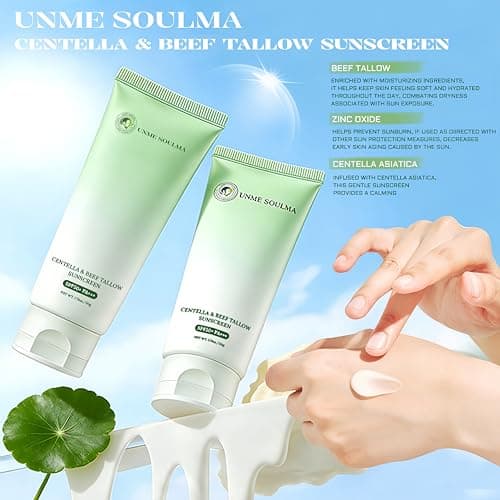 Centella Sunscreen SPF 50 | with Beef Tallow & Zinc Oxide Sun Protection, Skin Care & Moisturizing 3 in 1, Mineral Sunscreen for Face & Body, Non-Comedogenic, Vacation Travel Size (1.76oz / 50g) - Thumbnail 6