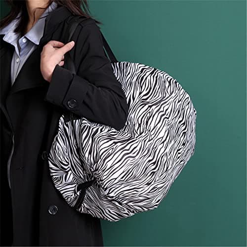 Mozzyyee Portable Foldable Shopping Bag Large Capacity Multipurpose Storage Bag Sports Travel Shoulder Bag (Zebra-stripe) - Thumbnail 2