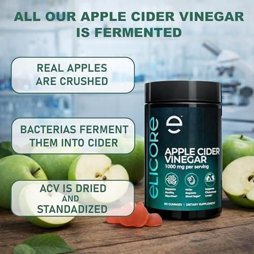 ELICORE Apple Cider Vinegar Gummies 1000mg – Fermented ACV Gummies for Belly Fat Metabolism* – Weight Management Booster, Digestion, & Heart Support* – with Beetroot and Vitamin B12 – 60 Count - Thumbnail 3