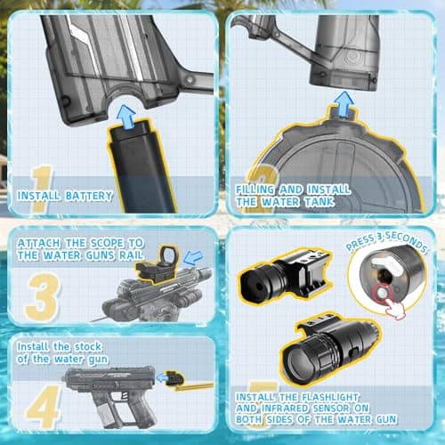 Electric Water Gun 2 Pack for Adults Kids,Rechargeable Automatic Water Gun with LED Flame Effect & Realistic Slide Action,Long Range, Super Powerful Electric Water Guns,Summer Battle Game Childs Gift - Thumbnail 5
