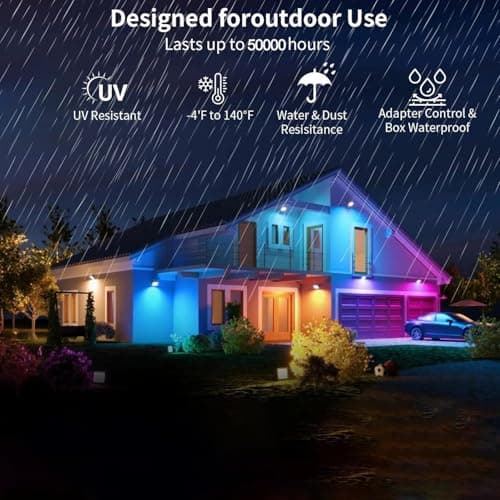 DSXsm Permanent Outdoor Lights,50FT RGB+IC Smart Eaves Lights with 25 LED 16 Million Accurate Color Options Including,IP68 Daily Outdoor Decor Strings for Halloween,Christmas. - Thumbnail 4
