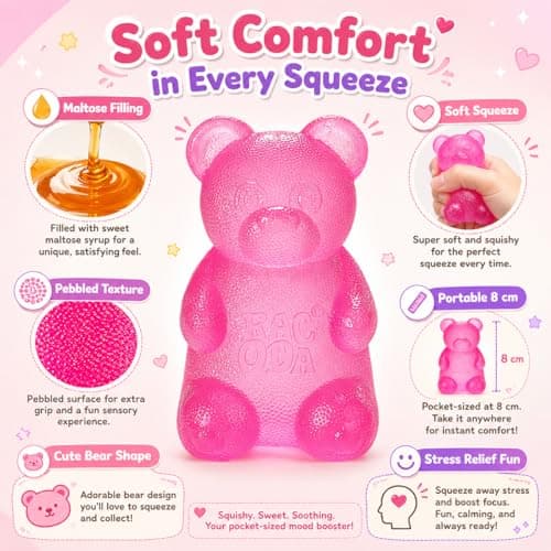 Zhgood Taba Bear Squishy Fidget Toys,Stress Ball for Anxiety Stress Relief,Squishies Sensory Toy for Adults Kids Teens,Pink Squeeze Toys for Classroom Prize, Birthday Gifts Party Favors - Thumbnail 2