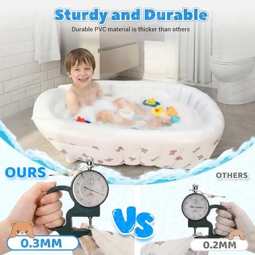 UNEEDE Inflatable Bathtub for Toddlers, Portable Baby Tub with Built-in Air Pump, Anti-Slip Design with Big Drain, Perfect for 0-6 Months Newborn and up, Ideal for Home Travel & Beach - Thumbnail 5