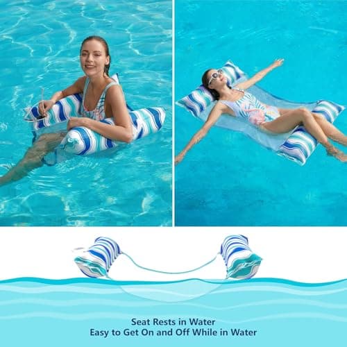 Jasonwell Inflatable Pool Floats Adult - Fabric Pool Hammock Floaties Water Hammock Lake Beach Floating Lounger Chair Swimming Pool Noodles Mesh Party Floaty Toys Fun for Adults Heavy Duty (Blue) - Thumbnail 5