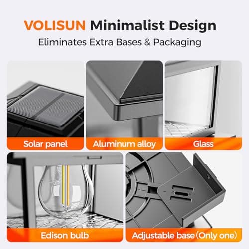 VOLISUN Solar Post Cap Lights Metal - Black Solar Fence - Post Lamps, Adjustable Base (3.5x3.5 to 6x6 Vinyl Posts),Edison Buld, Warm/Cool Light for Yard Fence Deck(2Pack) - Thumbnail 4