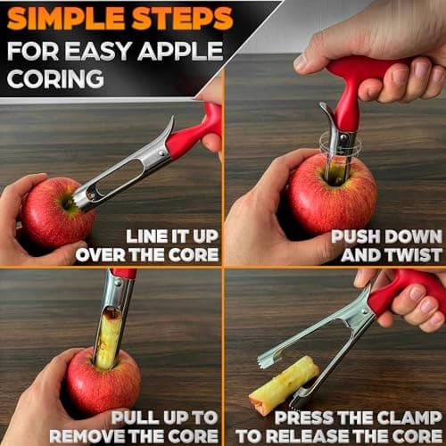 Apple Corer Tool – Stainless Steel Apple Core Remover with Durable Plastic Handle – Comfortable Grip, Easy to Use, Dishwasher Safe & Long-Lasting | Works for Apples, Pears, Tomatoes, Peppers & More - Thumbnail 5