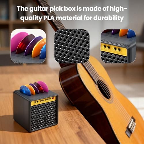 Bangzi Guitar Pick Storage Box,Guitar Picks Holder Box for Musicians and Collectors,Guitar Pick Display Holder,Mini Speaker Amp Design with 5 Premium Celluloid Picks,Gift for Guitar Players - Thumbnail 4