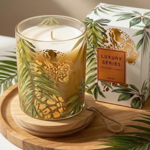 Wild Lily & Vetiver Scented Candle Natural Soy Wax, 55H Long Burning, Decorative Leopard Print Jar, Stress Relief Gifts for Women, Spa, Home Decor Perfect Birthday, Wedding Candle(7.05oz) - Thumbnail 5