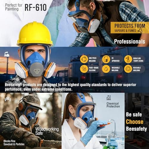 BEESAFETY Full Face Respirator Mask with 2 A1 Organic Vapor Filters & 8 P2 Dust Filters, RF-610 Reusable Respirator for Dust,Gas,Painting, Resin, Chemical,Sanding, Renovation - Thumbnail 6