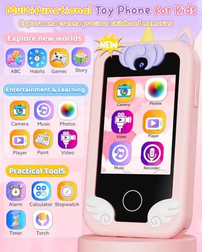 KOKODI Kids Smart Phone Toys, Birthday Gifts Unicorn Toddler Play Phone for Girls 3-10, Touchscreen HD Dual Camera Cell Phones for Kids, Travel Toys Preschool Learning Toy for Kid with 8GB SD Card - Thumbnail 2