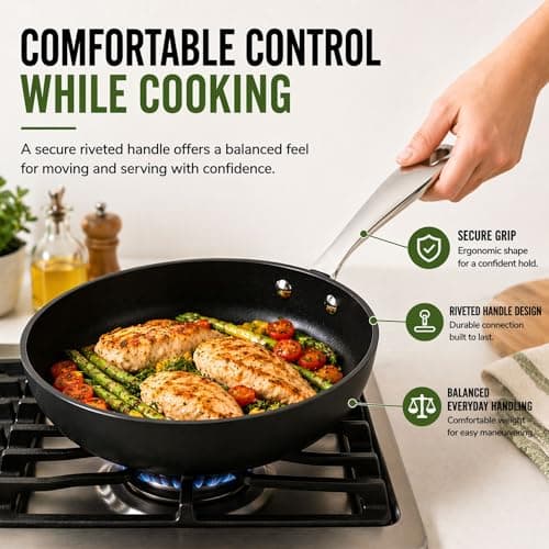 Alva Maestro 9.5-Inch Ceramic Nonstick Frying Pan, PFAS-Free Non Toxic Egg Pan, Induction Safe Big Skillet with Stainless Steel Handle, Heavy-Duty Aluminum, PTFE & PFOA Free, Black - Thumbnail 6