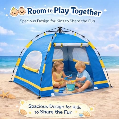 Baby Beach Tent Pop Up Sun Shelter with UPF 50+ UV Protection, Silver-Coated Interior, Breathable Mesh Ventilation, Easy Setup, Wind-Stable Beach Shade for Infants & Toddlers - Thumbnail 4