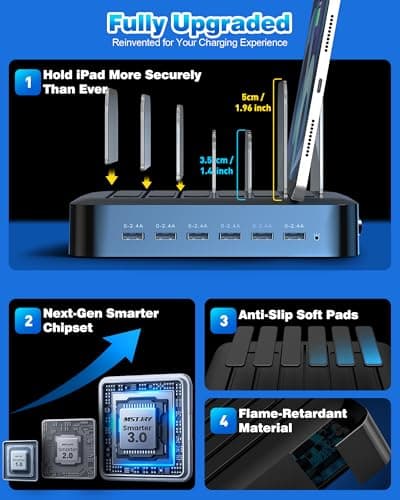 MSTJRY Charging Station for Multiple Devices : 6 Port USB Charger Stations - Family Multi-Device Organizer Charging Dock - Designed for iPhone iPad Android Cell Phone Tablet and Electronic, Black - Thumbnail 2