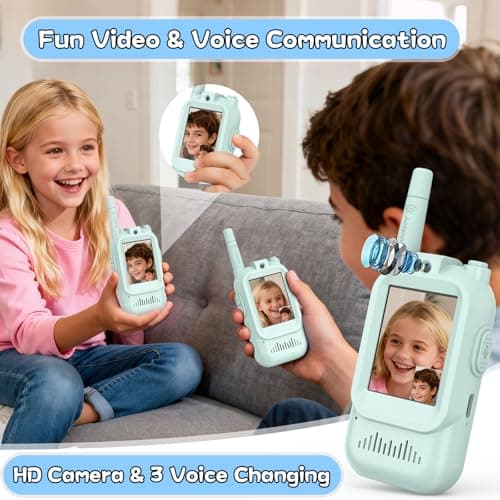Walkie Talkies for Kids Pack of 2, Rechargeable Long Range Two Way Radios Toys for Boys Girls Age 3-5, Outdoor Adventure Camping Hiking, Birthday with Pink Blue Design - Thumbnail 2