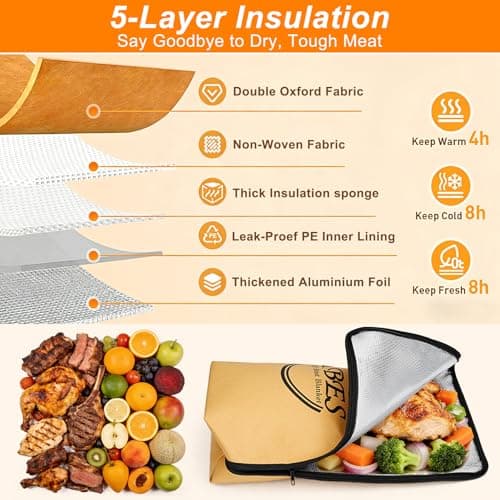 BBQ Blanket for Resting Meat 21in - Insulated Thermal Bag for Brisket, Pork Shoulder, Turkey, 5-Layer Insulation, Portable Leak-Proof, for Smoker, Camping, Kitchen Baking, Ideal Gift for Men - Thumbnail 5