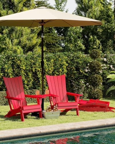 GREENVINES Folding-Adirondack-Chairs-Set-of-2 | HDPE Plastic | Arch Series | Fire Pit Chair | with Connecting Tray | Removable Table | All Weather | for Outdoor Patio Deck Poolside | Red - Thumbnail 2