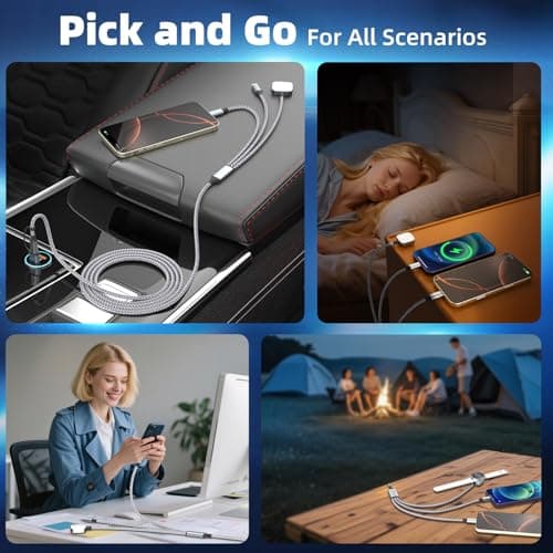 Travel Essentials 3 in 2 Charging Cable for Apple iWatch Charger (2Packs 5FT), UB-A/USB-C Multi Charging Cable/Cord for All Devices Compatible for iWatch Ultra/SE/10-1, iPhone16 15 14, Android, More - Thumbnail 5