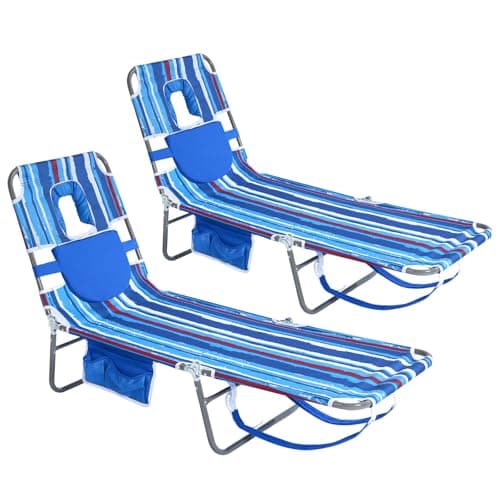 SUNNYFEEL Lay Flat Tanning Chair with Face Down Hole & Arm Slots, Backpack Beach Lounge Chair, 5-Position Folding Sunbathing Chair, 300 LBS Heavy Duty, 72" L x 22" W for Beach, Pool, Camping