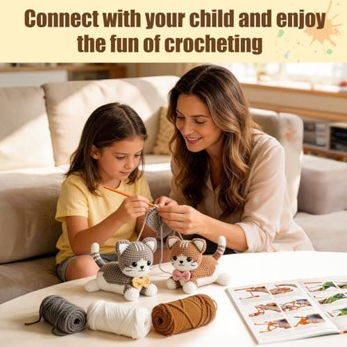 AI.QVOKA Crochet Kit for Beginners Kids Ages 8-12, Learn to Crochet Kit for Adult Beginners | Cat Crochet Animal Kit with Step-by-Step Video Tutorials – Perfect Crochet Gifts for Girls (2 Pack) - Thumbnail 6