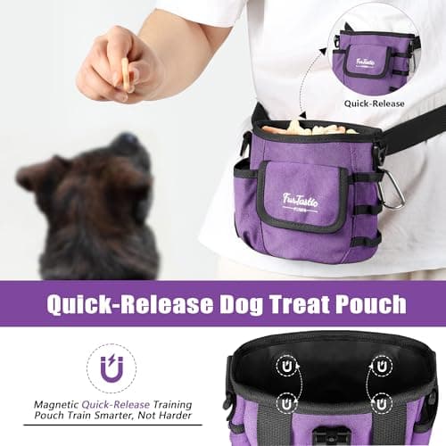 FurtasticFinds Dog Treat Pouch with Quick-Release Magnetic Closure, 3-Way Wear Treat Bags, 900D Waterproof Fabric, 4 Storage Spaces, Treat Pouch for Pet Training Walking (Purple) - Thumbnail 2