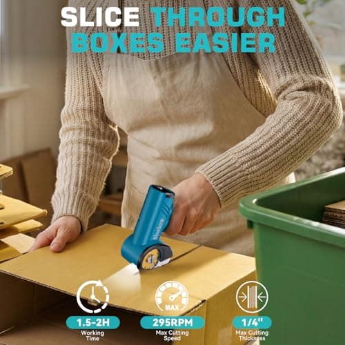 Cordless Electric Scissors, Rechargeable Cardboard Cutter with LED Light, 4-Speed Settings, Safety Lock, 2 Blades, USB-C Battery Powered Box Cutter for Carpet, Leather, Fabric, Packages, Blue - Thumbnail 2