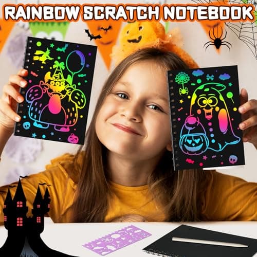 Halloween Party Favors for Kids Bulk: 24 Pack Rainbow Scratch Art Notebook Bulk Scratch Art Party Favors Girls Boys Birthday Party Favors Classroom Prizes Gifts - Thumbnail 2