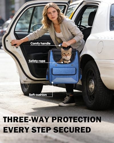 Cat Backpack Carrier, 2 in 1 Expandable Cat Backpack with Breathable Mesh,Cat Carrying Backpack with Detachable Round Play Tunnel for Cat 17lbs & Small Dog 13lbs,Blue. - Thumbnail 4