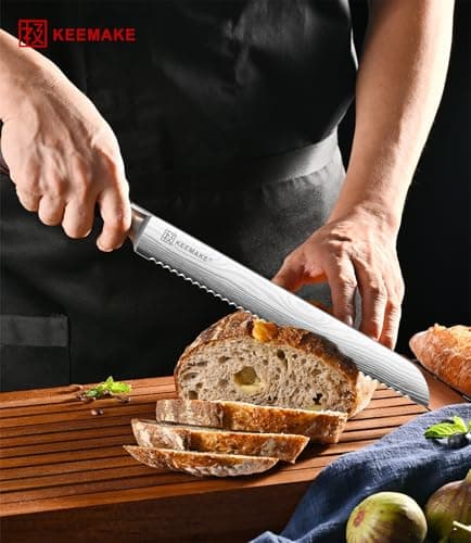 KEEMAKE 10 Inch Bread Knife for Homemade Bread - Ultra Sharp for Serrated Sourdough, Crusty Artisan Loaves, Bagels & Cake, High Carbon Stainless Steel Slicing Knife with Cover & Mom Gift Box - Thumbnail 2