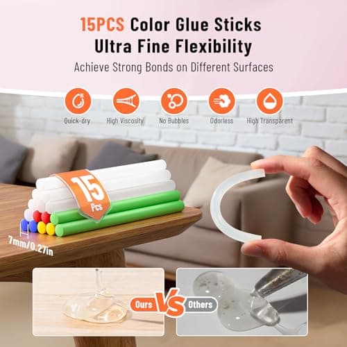 Katerk 3.7V Cordless Hot Glue Gun Kit, 90s Fast Heating, Mini Glue Gun with 15 Glue Sticks, USB-C Rechargeable with 2000mAh Built-in Battery, Ideal for DIY, Gift Making, School Crafts & Repairs (Pink) - Thumbnail 5