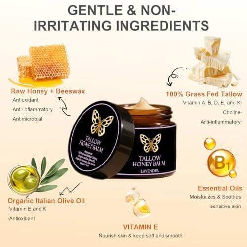 COMFORTENA Tallow Honey Balm, Natural Organic Beef Tallow Balm with Raw Honey, Moisturizing Cream for All Skin Types (1Pc, Lavender) - Thumbnail 4
