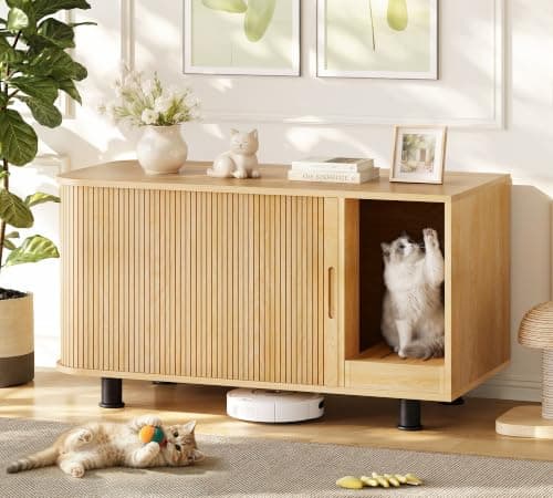 Cat Litter Box Enclosure, 38.6" Hidden Litter Box Furniture, Natural