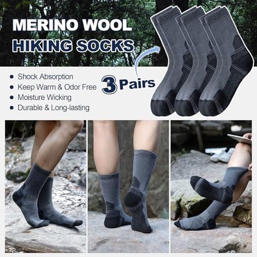 BISOUSOX Merino Wool Warm Socks for Men Women, 3 Pairs Winter Thermal Moisture Wicking Boot Socks, Breathable Wool Hiking Sock - Thumbnail 4