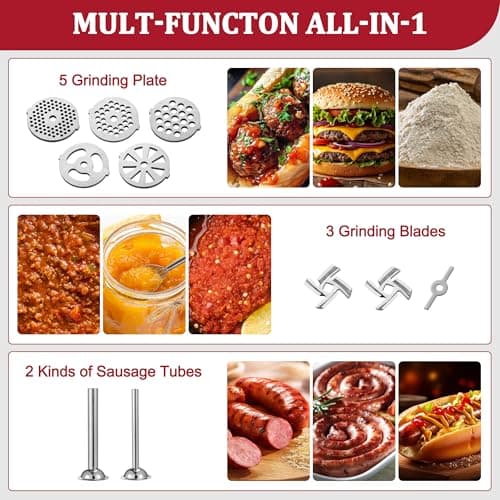 Premium Metal Food Grinder Attachment for KitchenAid Stand Mixers, Precision Meat Grinder & Sausage Stuffer Tubes Kit with Abundant Accessories, Food-Safe Alloy Mixer Attachments (Hand Wash Only) - Thumbnail 3