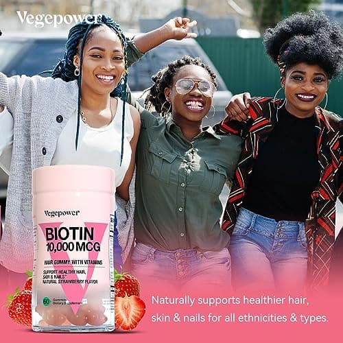VEGEPOWER Biotin Gummies for Hair Growth 10000mcg - Vegan Biotin Vitamins Supports Healthy Hair, Skin and Nails, Hair Vitamin Gummy for Women & Men - Non-GMO, Chewable Supplement - Thumbnail 6