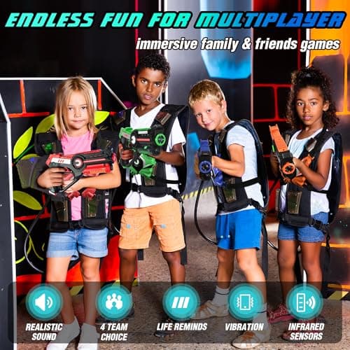 Stlloys Laser Tag, Laser Tag Guns Set of 4 with Vests, Infrared Lazer Tags Game, Lazer Tags Set 4 Player for Kids Adults, Toys for Kids Ages 6 7 8 9 10 11 12+ Year Old Boy Birthday - Thumbnail 2