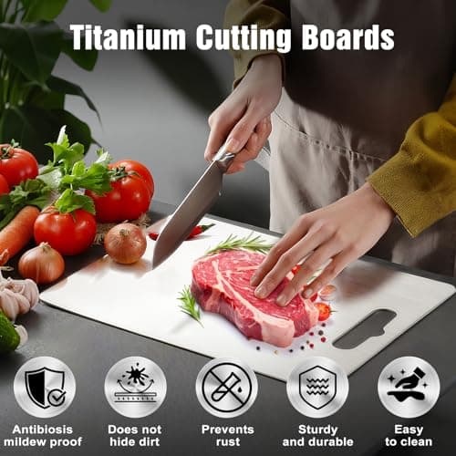 Titanium Cutting Board for Kitchen - 100% Pure Titanium Cutting Boards Non Toxic - 2025 New Upgrade Double Sided Metal Chopping Boards for Meat, Vegetables, Fruits, Dishwasher Safe (12" x 9", 1-Pack) - Thumbnail 2
