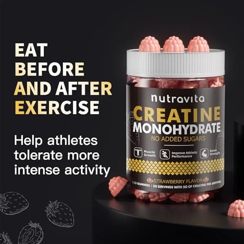 Nutravita NSF Certified Creatine Gummy - Creatine Monohydrate Gummies for Men & Women-5g of Creatine Monohydrate per Serving - Sugar Free,Vegan, Strawberry Flavor, 120 Count - Thumbnail 5