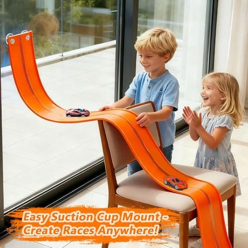 FALDAA Flexible Race Track for Kids 15ft with 6 Racecars, Slot Car Race Track Sets & Car Ramp Toy with 6 Suction Cups, Compatible with Hot Wheels for Ages 3+ - Thumbnail 5