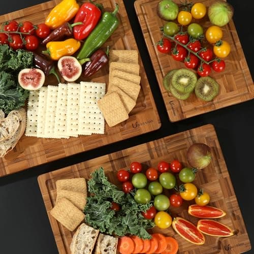 Heavy Duty Bamboo Cutting Board Set 3 Pack Non Toxic Charcuterie Board Book Wood Cutting Boards for Kitchen Solid End Grain Wood Chopping Board Large Butcher Block - Thumbnail 6