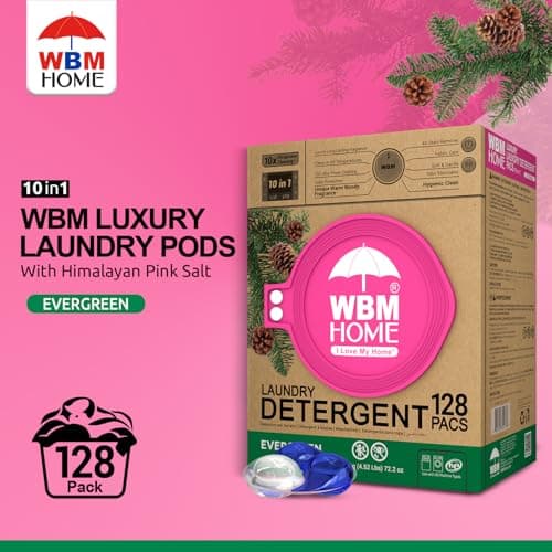 WBM Laundry Detergent Pods - Ultra-Concentrated, Hypoallergenic, Stain-Fighting, Evergreen Scent, 128-Pack, Recyclable Packaging for Eco-Friendly Cleaning - Thumbnail 4