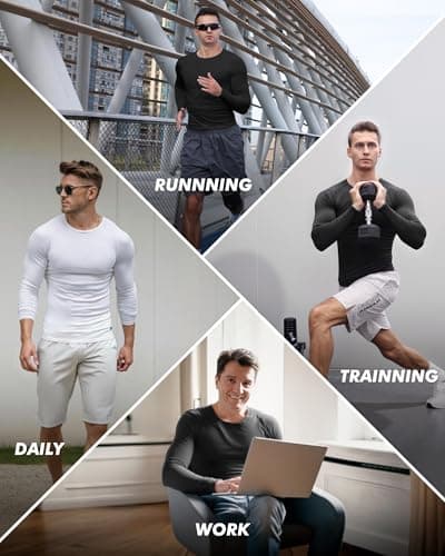 5 Pack Long Sleeve Compression Shirts for Men - Black Quick Dry Workout Base Layer Undershirt Top for Athletic Gym Running - Thumbnail 2