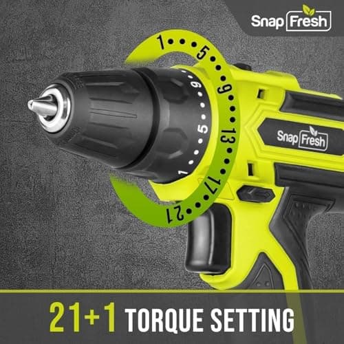 SnapFresh 20V Cordless Drill Set, 3/8" Power Drill with 2 Variable Speed, 21+1 Torque Setting, LED, 43pcs Drill Bits, Impact Driver Kit for Home,DIY-2.0Ah Battery & Fast Charger Included - Thumbnail 3