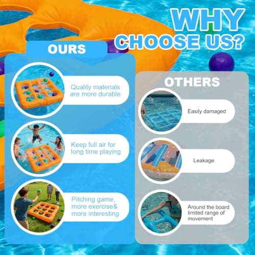 Pool Toys, Pool Tic Tac Toe Game with 10 Balls Outdoor Summer Swimming Pool Party, Beach Toys, Reusable Water Balloons Tic Tac Toe Game, for Teens Adults 2-10 Players - Thumbnail 6