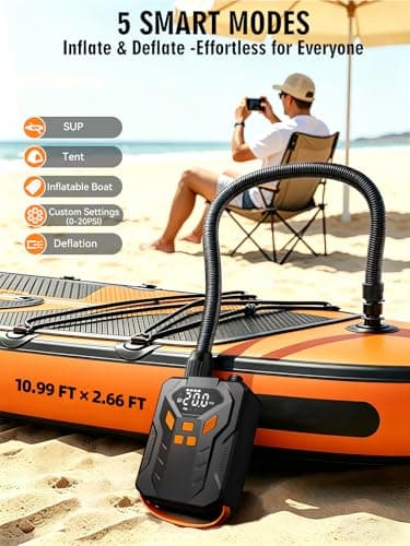 JivDaw Electric Paddle Board Pump, High Pressure 20 PSI Rechargeable SUP Pump with Intelligent Dual-Stage Inflation & Deflation, Auto-Off for Surfing Kites, Tents, Boats and Stand Up Paddle Boards - Thumbnail 2