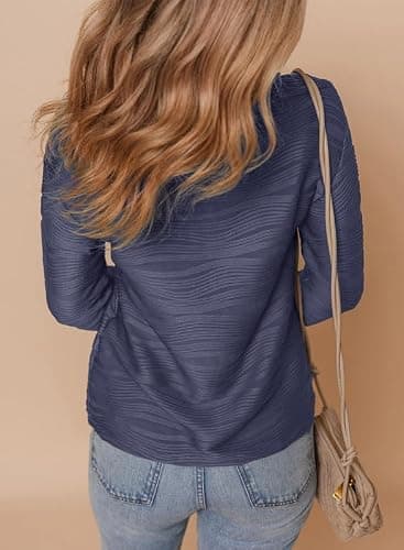 Dokotoo Womens Half Zip Pullover Sweatshirt for Women Long Sleeve Shirts Textured Tops Fall Comfy Loose Fit Jackets Sweatshirts Sweaters Clothes 2026 Trendy Knit Outfits Navy Blue Mdeium - Thumbnail 5